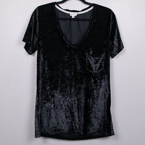 POL black velveteen v-neck tshirt-M